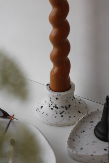 White with black terrazzo candle holder