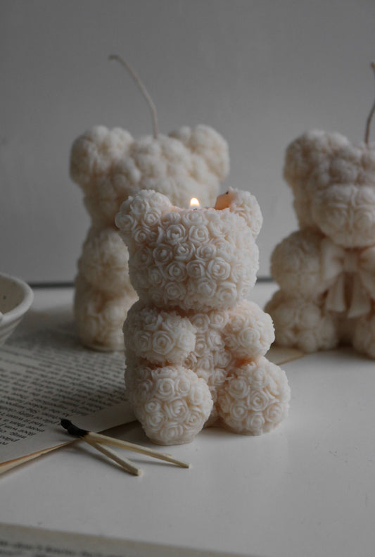 Small rose bear candle