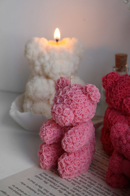 Small rose bear candle