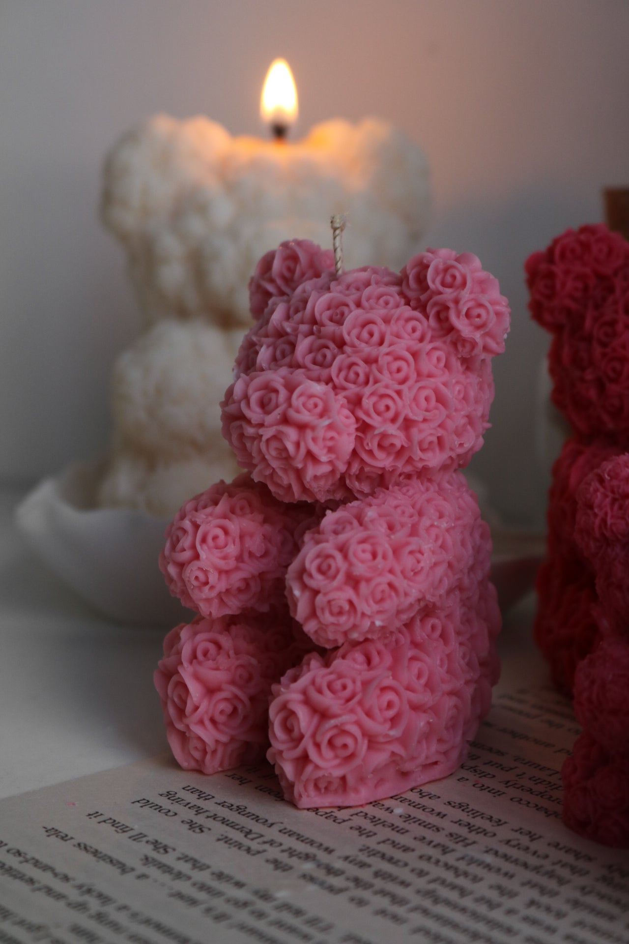 Small rose bear candle